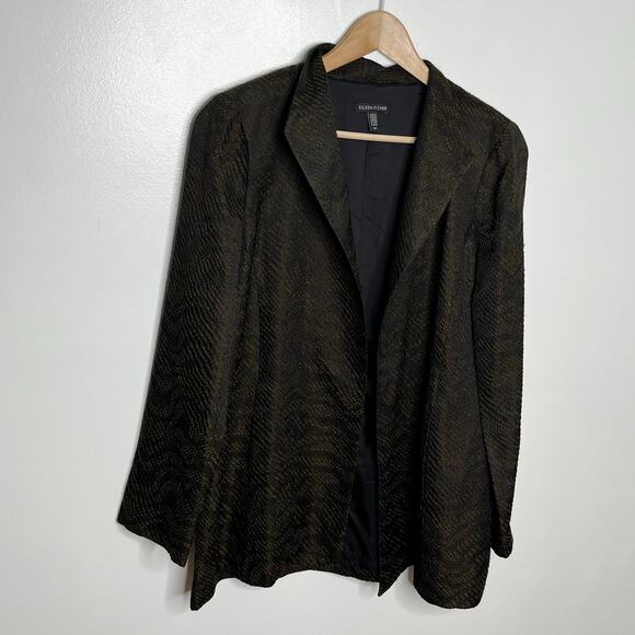 Eileen Fisher Womens Silk Jacket Small Black Jacquard Open Front Pockets Lined - Picture 4 of 13